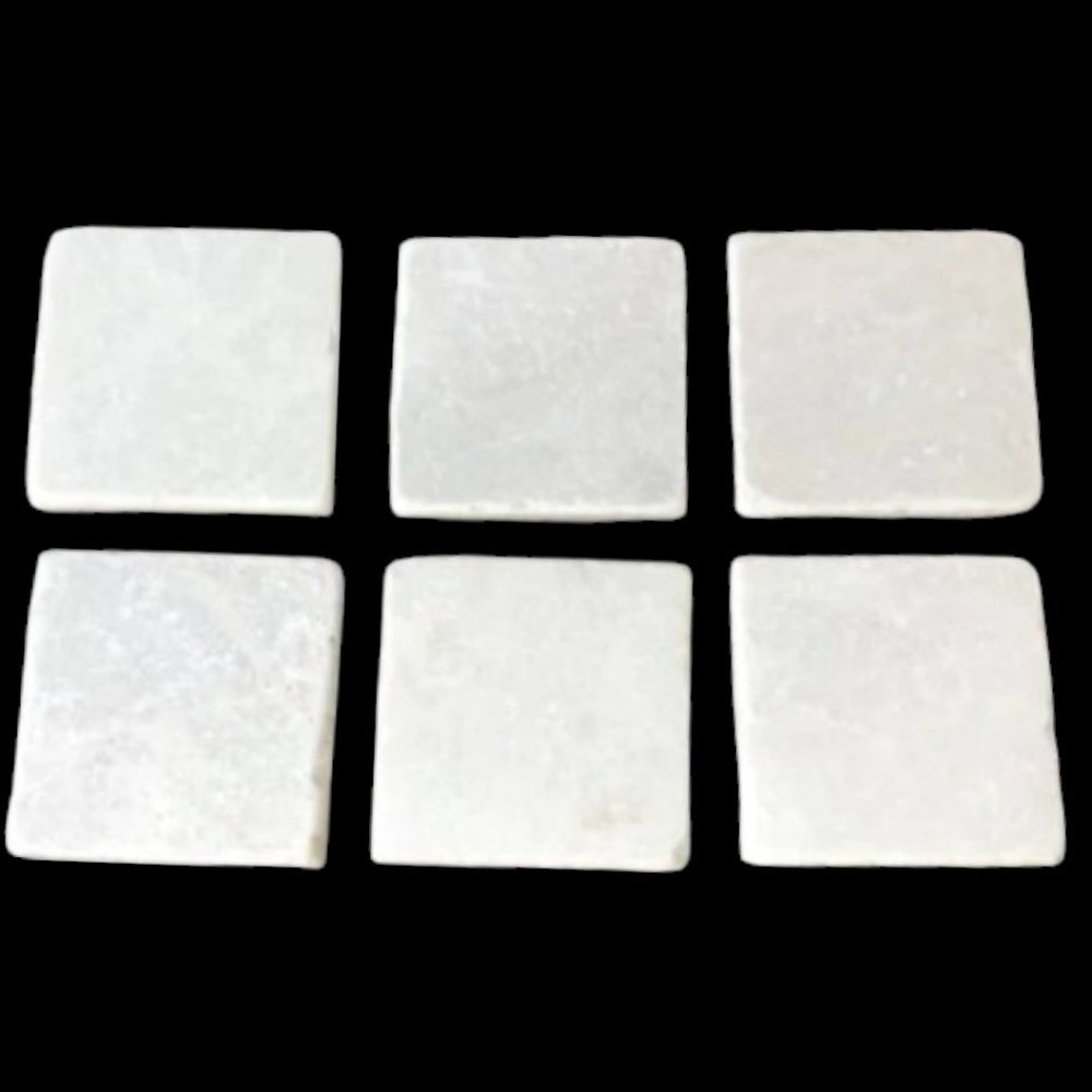 6 Natural White Stone COASTERS w/ Grey Marbling Full Set Boho Cottagecore